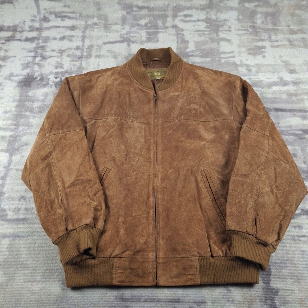 Boston Harbour Vintage Suede Leather Bomber Jacket Mens L Brown Full Zip Flight